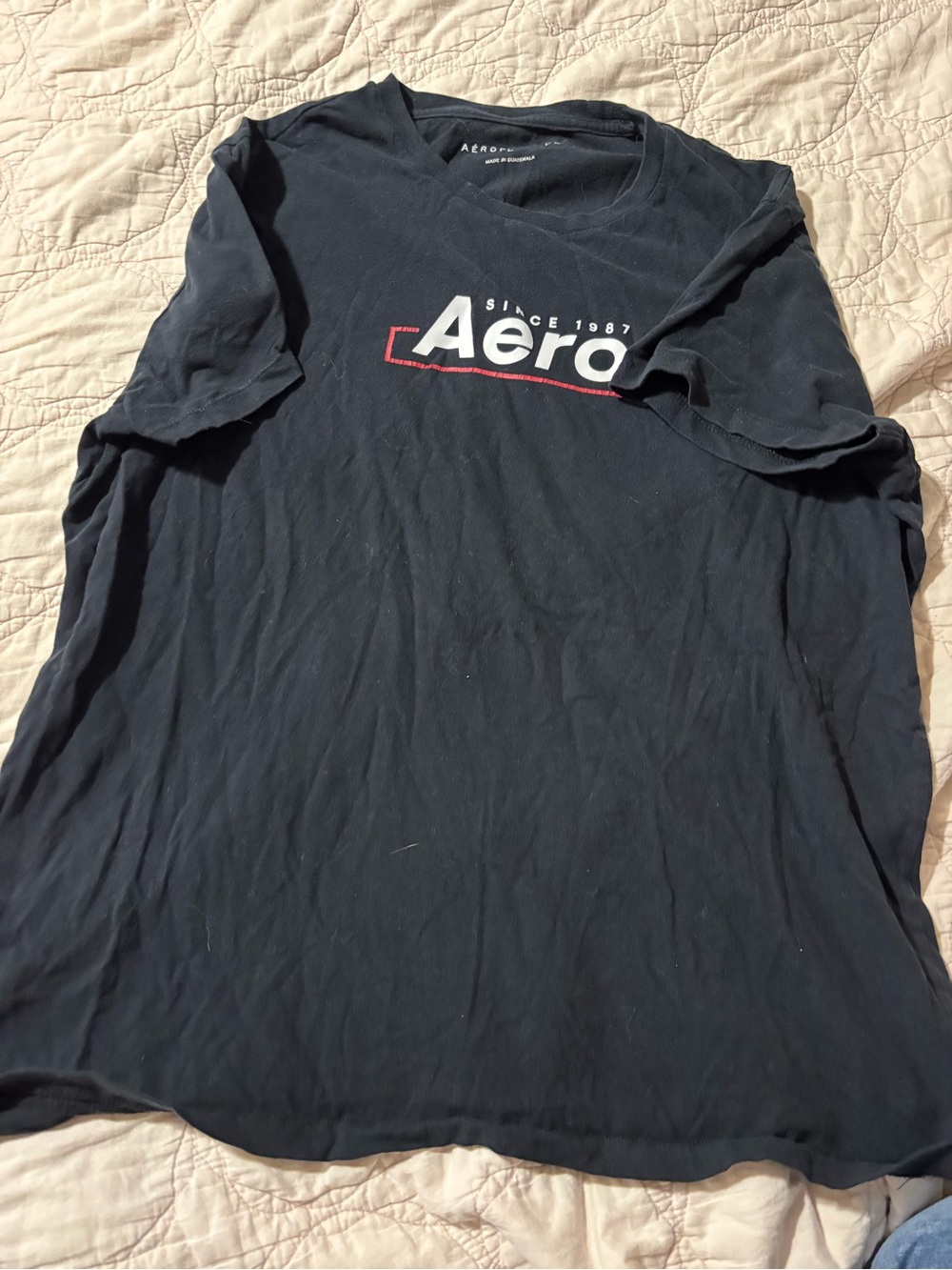 Aeropostale Black Logo Short Sleeve Tee with White & Red Accents